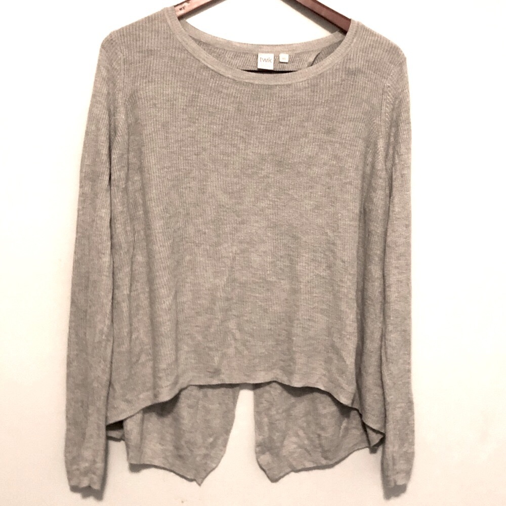 TWIK SIMONS Open Back Crossback High Low Grey Sweater Tunic​